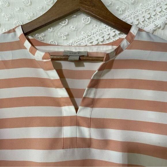 Loft Blouse Striped Split Neck 3/4 Sleeve XS - Picture 4 of 6